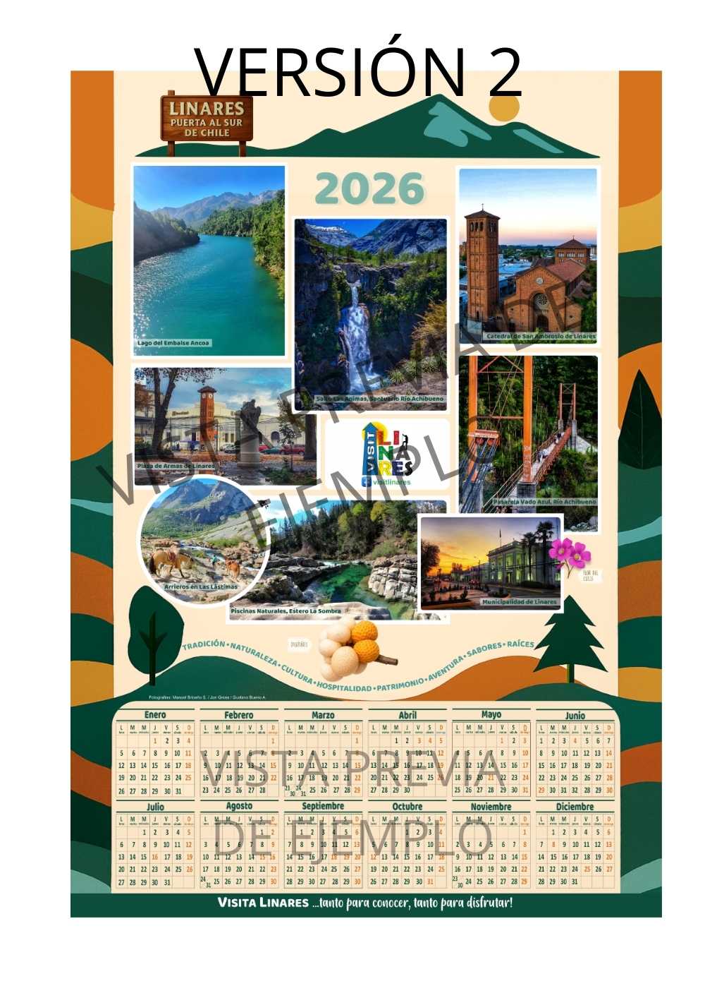 Calendario mural A3 2026 Visita Linares versión 2 patrimonio natural y cultural